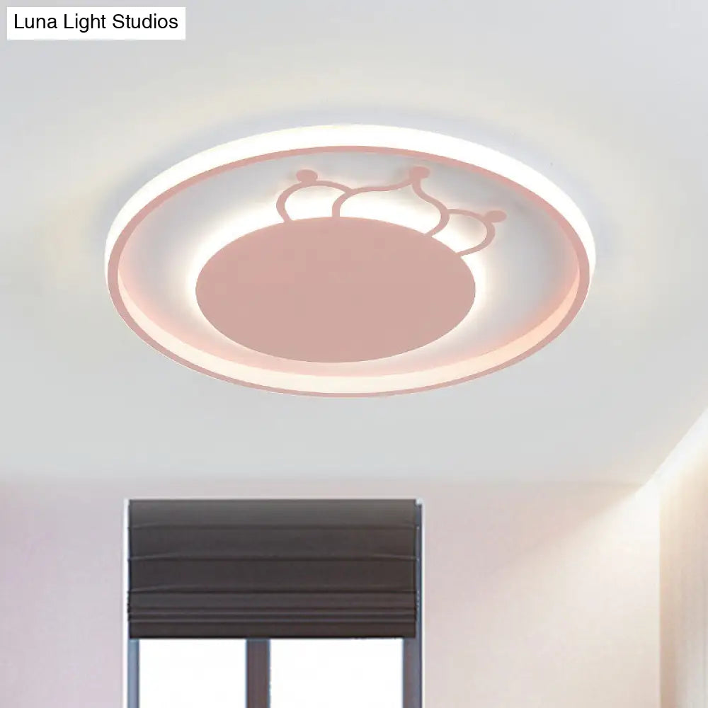 Kid Crown Led Flushmount Light In Pink/Blue - Ultra - Thin Bedroom Ceiling Fixture