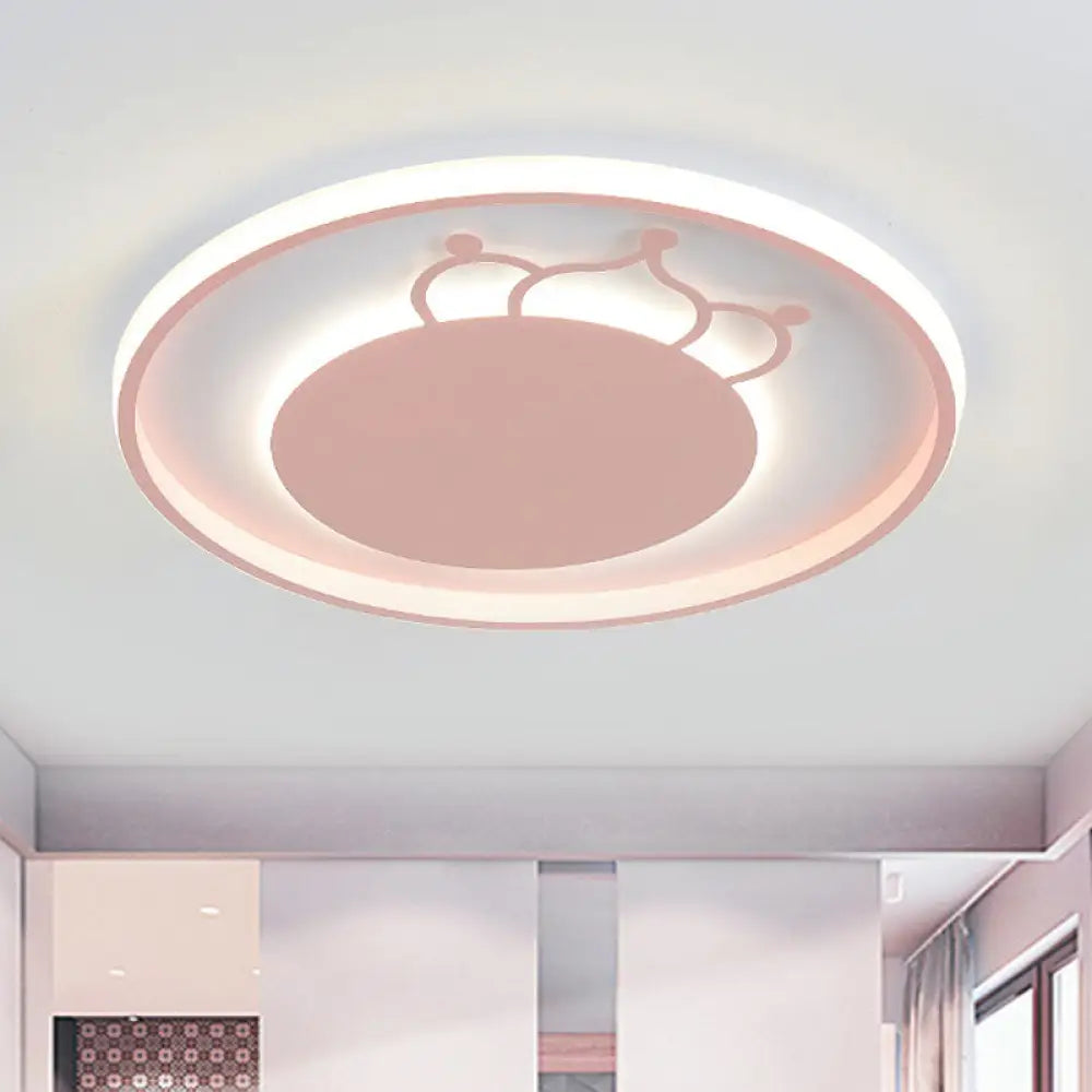 Kid Crown Led Flushmount Light In Pink/Blue - Ultra - Thin Bedroom Ceiling Fixture Pink / B