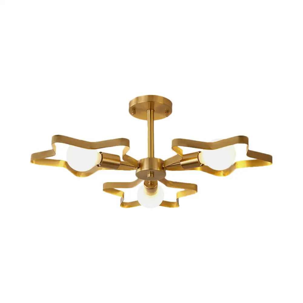 Kid Gold Pentagram Semi Flush Ceiling Light With Metal Frame - 3/4/5 - Head Flushmount 3 /