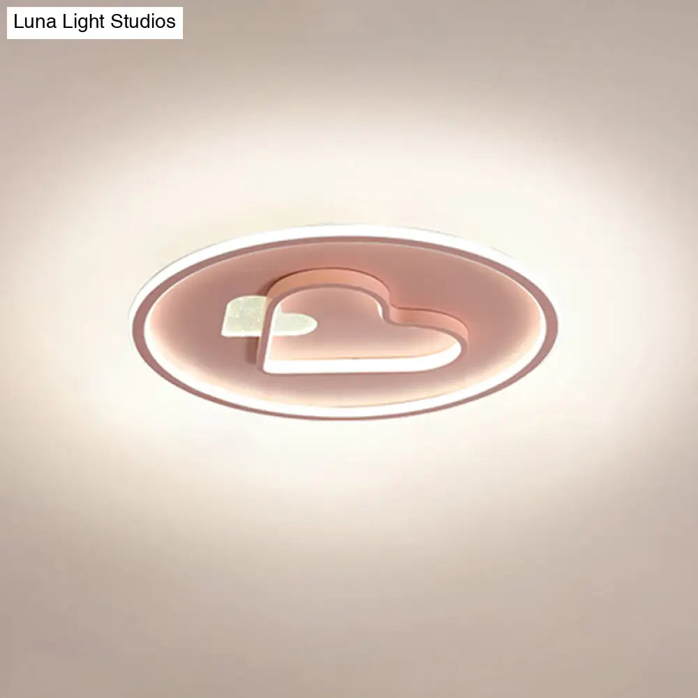 Kid Led Flush Mount Lamp: Vibrant Circle And Loving Heart Ceiling Fixture With Acrylic Shade