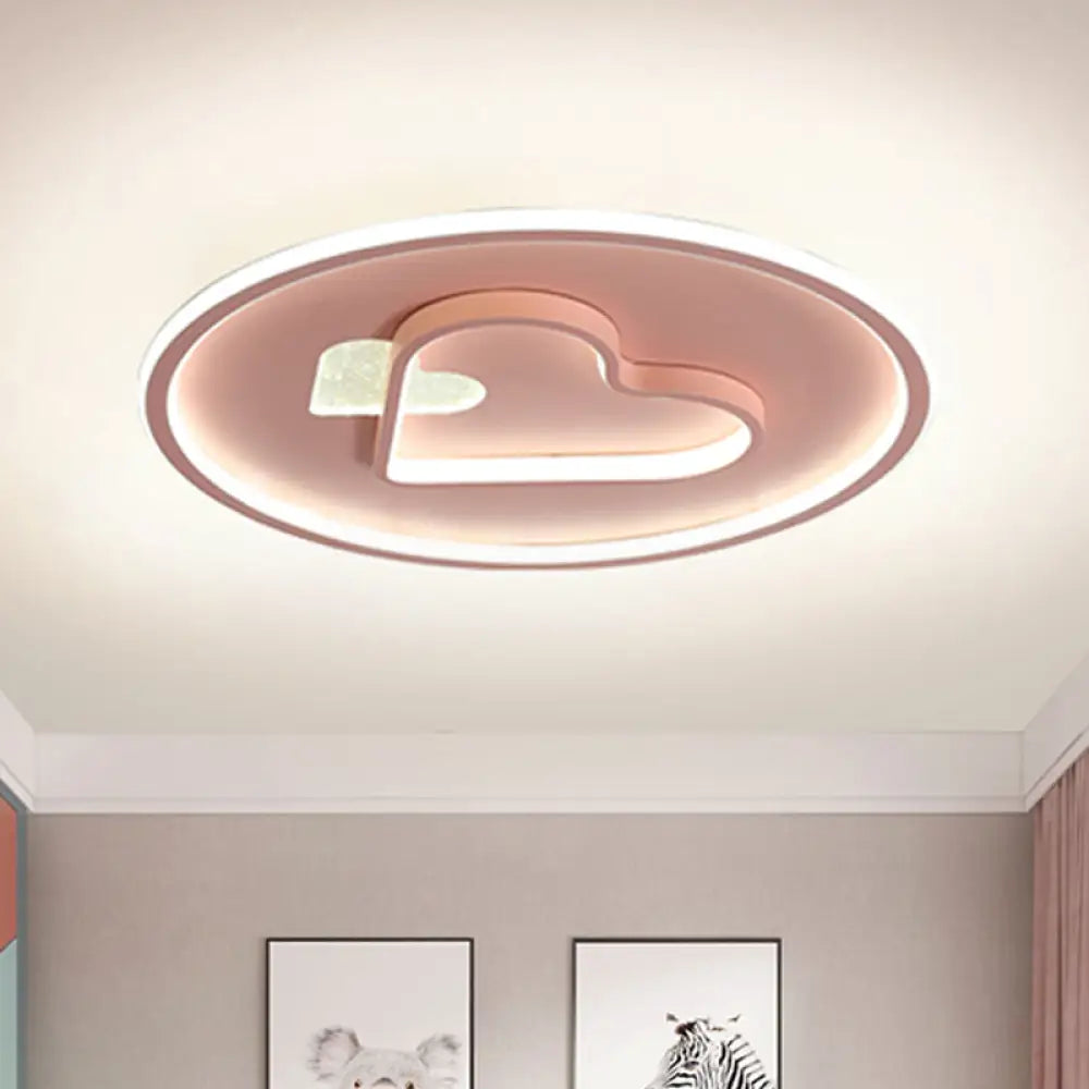 Kid Led Flush Mount Lamp: Vibrant Circle And Loving Heart Ceiling Fixture With Acrylic Shade