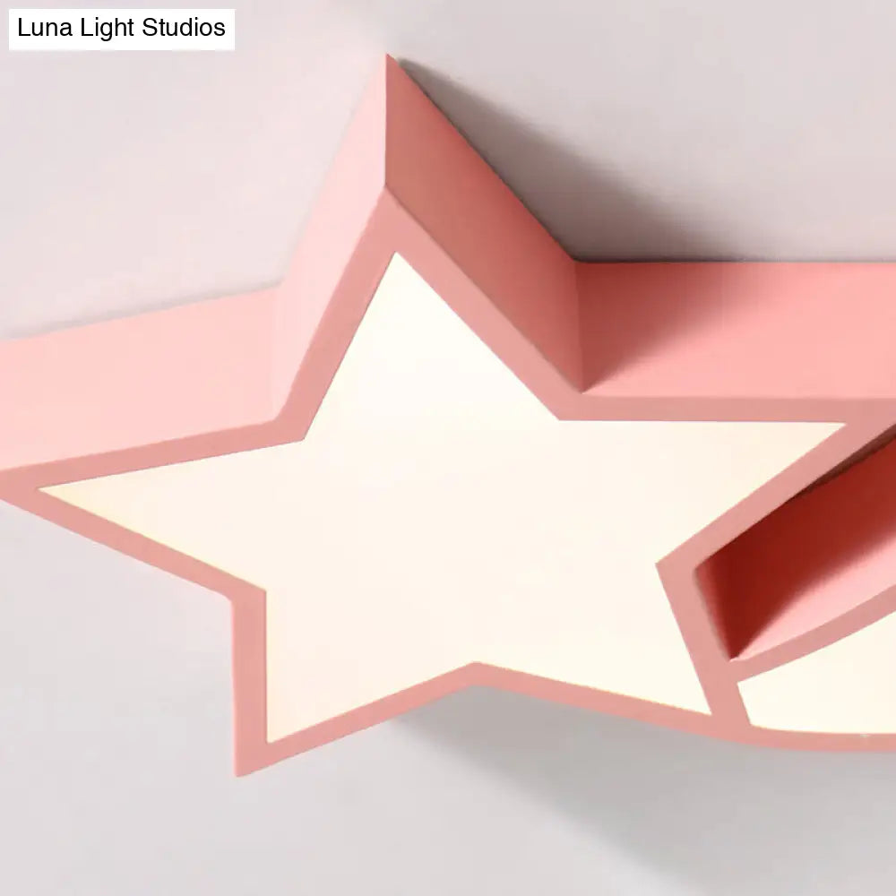 Kid’s Bedroom Led Ceiling Lamp - Metal Acrylic Flush Mount Light With Star & Moon Design