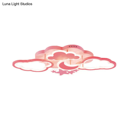 Kids Led Ceiling Light: Moonlit Starry Sky Semi Flush Mount For Bedroom - Pink/White