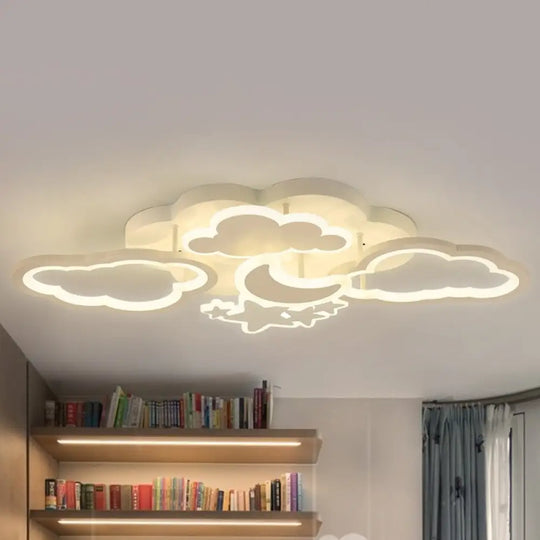 Kid’s Led Ceiling Light: Moonlit Starry Sky Semi Flush Mount For Bedroom - Pink/White White