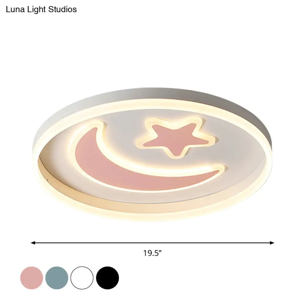 Kid’s Led Ceiling Light With Moon - Star Pattern - Acrylic Flush Mount Lighting For Bedrooms