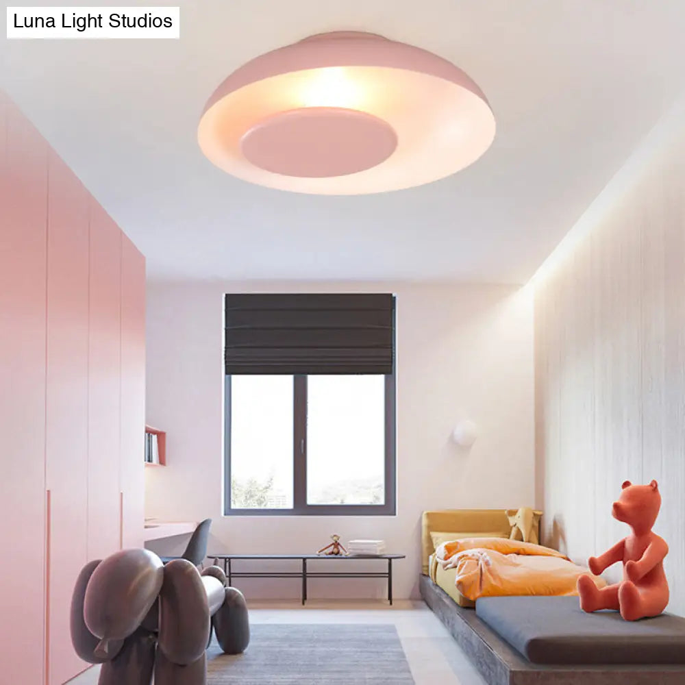 Kid’s Macaron Barn Ceiling Light - Flush Mount Metallic Finish For Child Bedroom