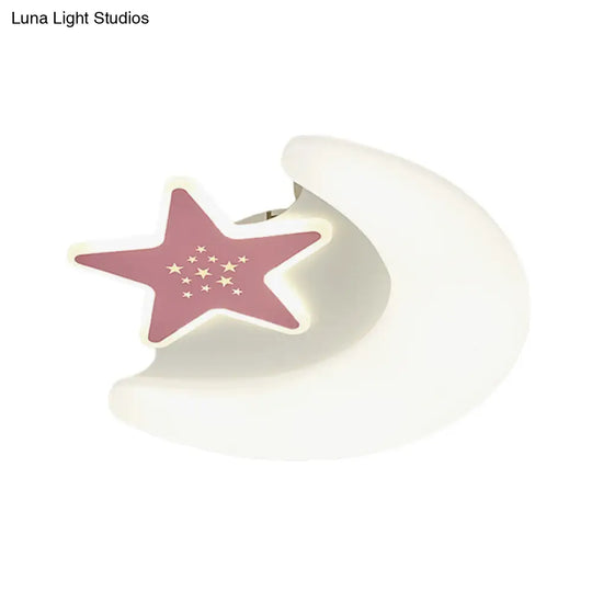 Kids Moon And Star Flush Mount Acrylic Led Ceiling Light Fixture: Pink/Blue Finish For Bedroom