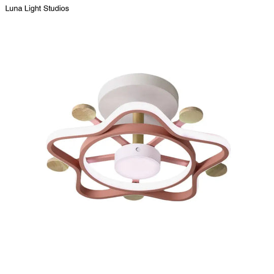 Kids Pink/Blue Wood Pentagram Led Semi Flush Light - Ceiling Lighting For Baby Room In Warm/White