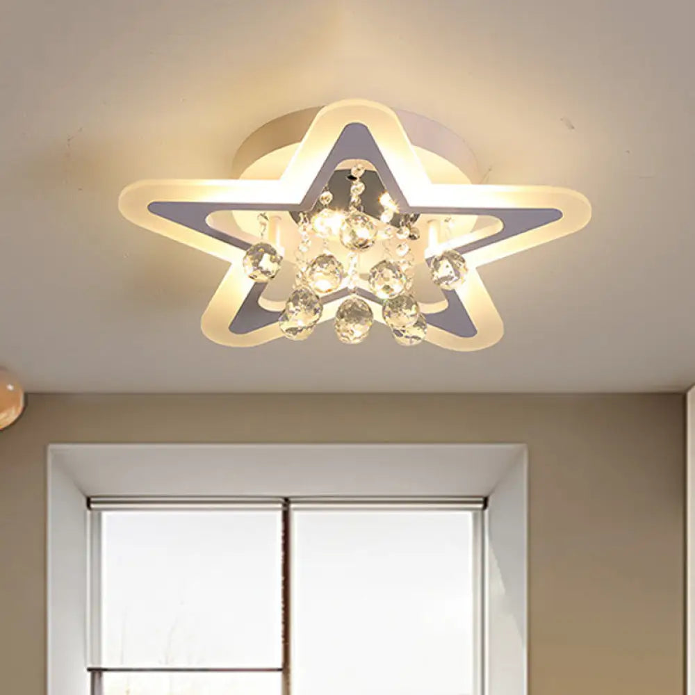 Kid Star Led Flush Mount Ceiling Lamp With Crystal Ball Drop - Warm/White Light White /