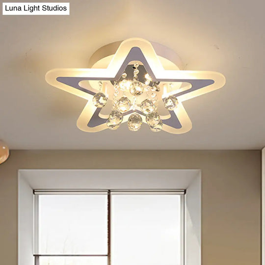 Kid Star Led Flush Mount Ceiling Lamp With Crystal Ball Drop - Warm/White Light White /