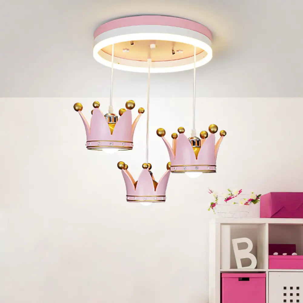 Kids 3 - Light Pink Led Flush Ceiling Lamp With Acrylic Loop Shape And Crown Draping Shade