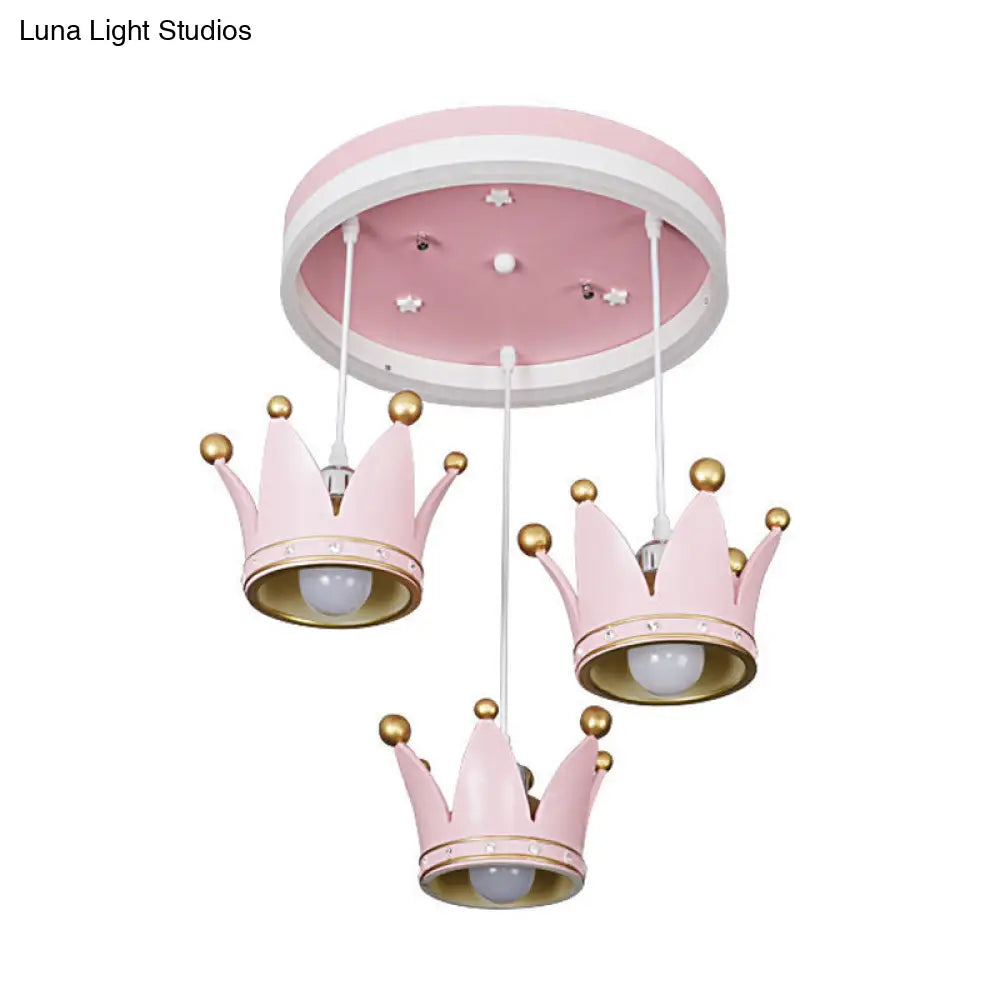 Kids 3 - Light Pink Led Flush Ceiling Lamp With Acrylic Loop Shape And Crown Draping Shade