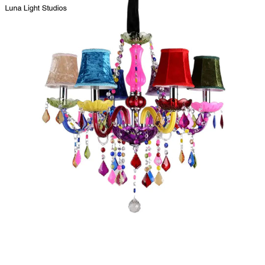 Kids 6-Light Glass Chandelier: Multi-Colored With Crystal Beads - Ideal For Kindergarten