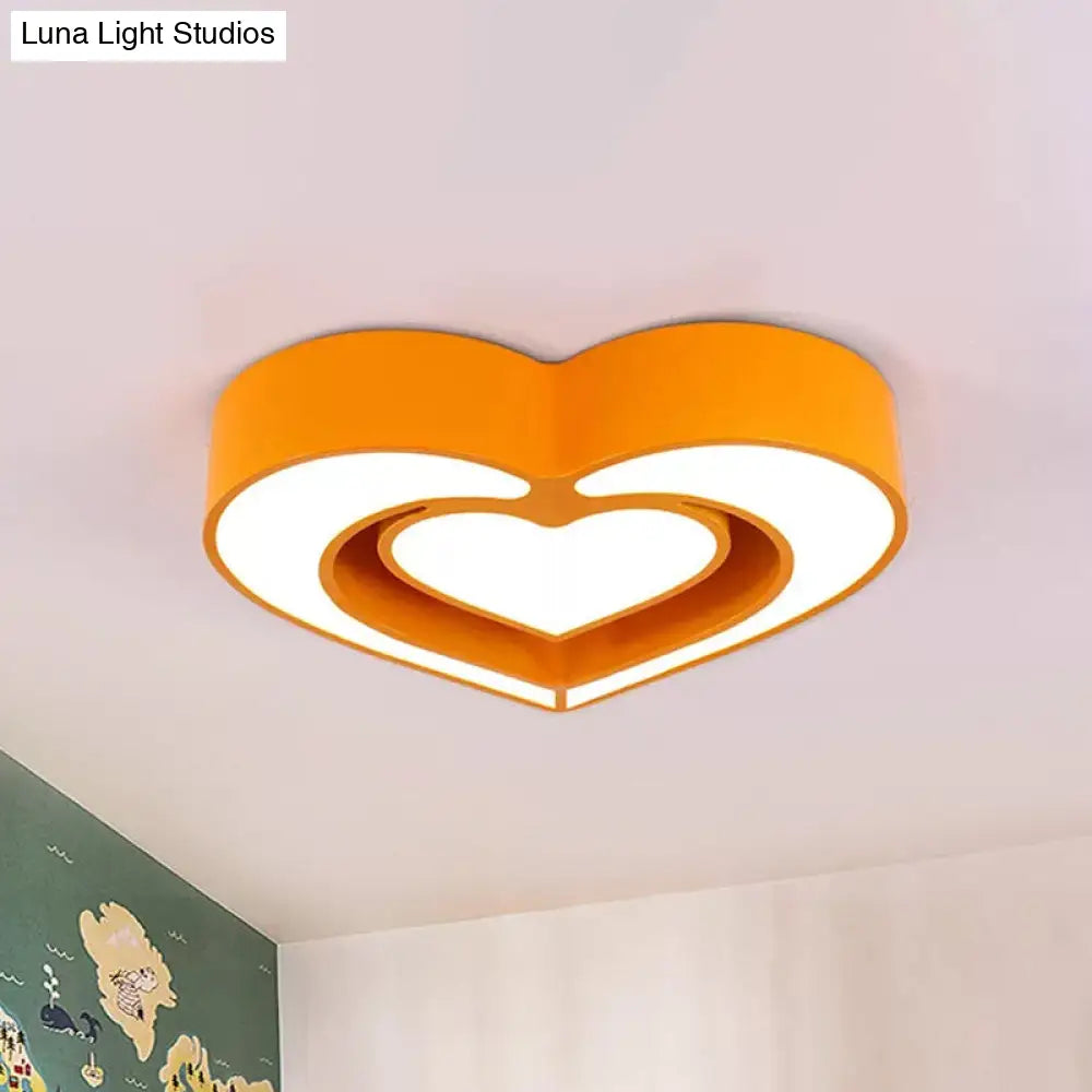 Kids Acrylic Dual Loving Heart Led Flush Ceiling Light - Red/Yellow/Blue Mount Lamp For Bedroom