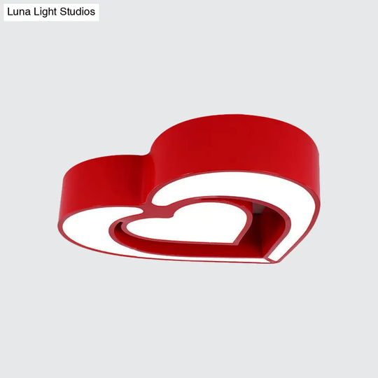 Kids Acrylic Dual Loving Heart Led Flush Ceiling Light - Red/Yellow/Blue Mount Lamp For Bedroom