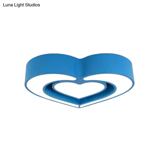 Kids Acrylic Dual Loving Heart Led Flush Ceiling Light - Red/Yellow/Blue Mount Lamp For Bedroom