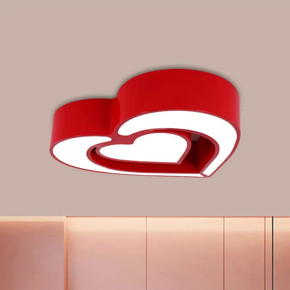 Kids’ Acrylic Dual Loving Heart Led Flush Ceiling Light - Red/Yellow/Blue Mount Lamp For Bedroom Red