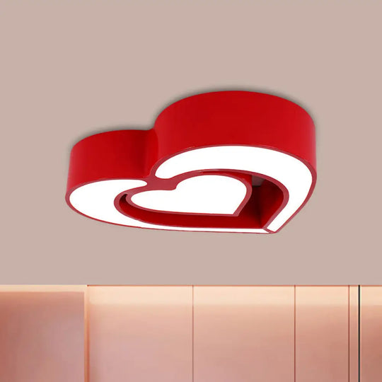 Kids’ Acrylic Dual Loving Heart Led Flush Ceiling Light - Red/Yellow/Blue Mount Lamp For Bedroom Red
