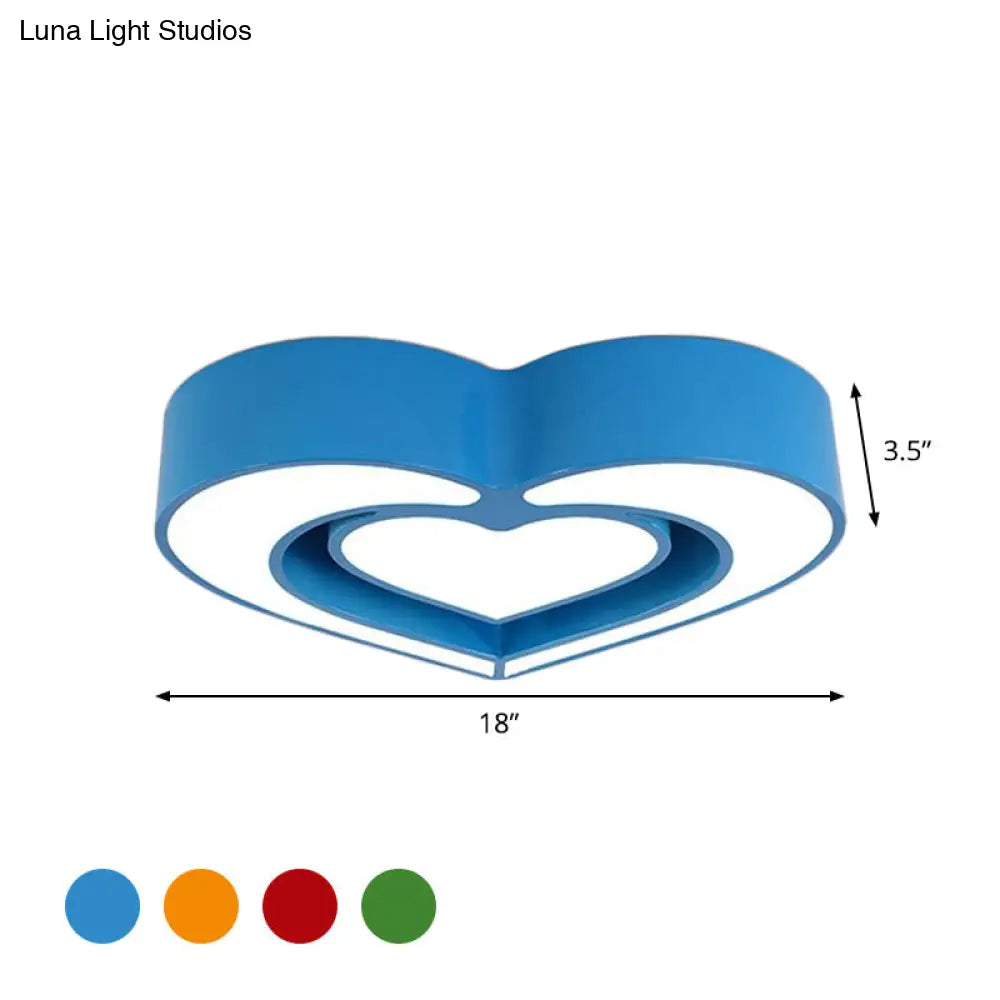 Kids Acrylic Dual Loving Heart Led Flush Ceiling Light - Red/Yellow/Blue Mount Lamp For Bedroom