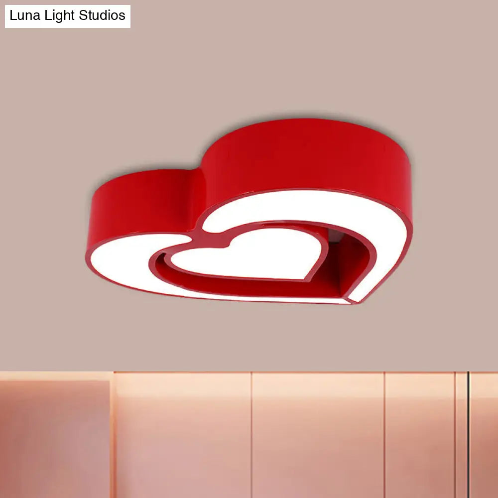 Kids Acrylic Dual Loving Heart Led Flush Ceiling Light - Red/Yellow/Blue Mount Lamp For Bedroom Red