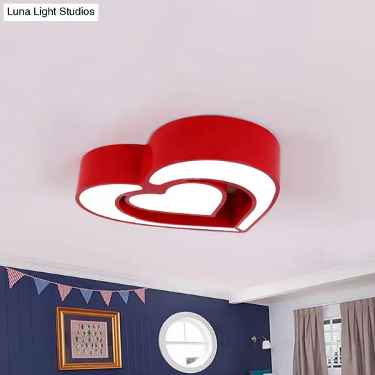 Kids’ Acrylic Dual Loving Heart Led Flush Ceiling Light - Red/Yellow/Blue Mount Lamp For Bedroom