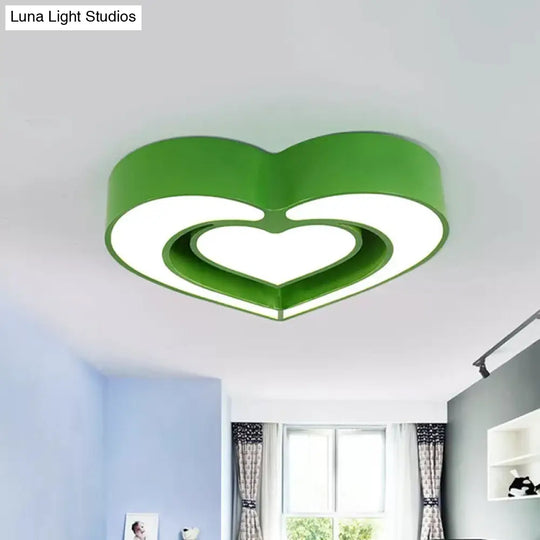 Kids Acrylic Dual Loving Heart Led Flush Ceiling Light - Red/Yellow/Blue Mount Lamp For Bedroom