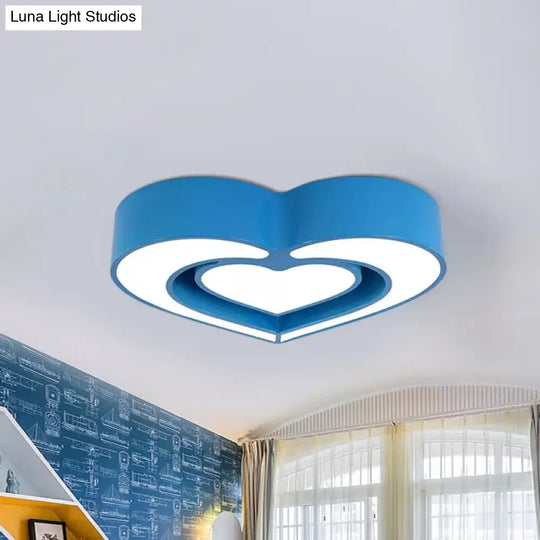 Kids Acrylic Dual Loving Heart Led Flush Ceiling Light - Red/Yellow/Blue Mount Lamp For Bedroom Blue