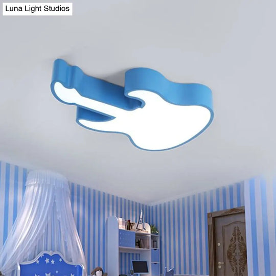 Kids Acrylic Guitar Flush Ceiling Light - Led Mount Fixture For Classrooms Blue / White