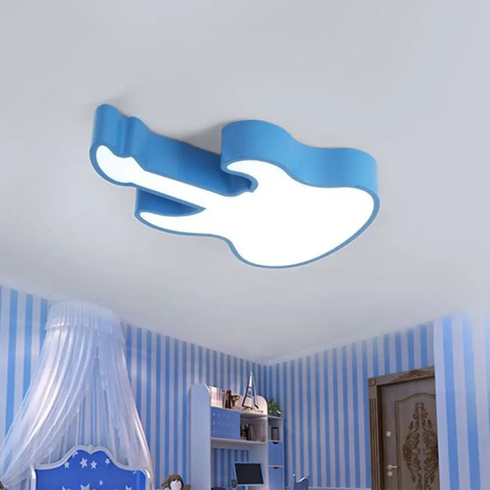 Kids Acrylic Guitar Flush Ceiling Light - Led Mount Fixture For Classrooms Blue / White