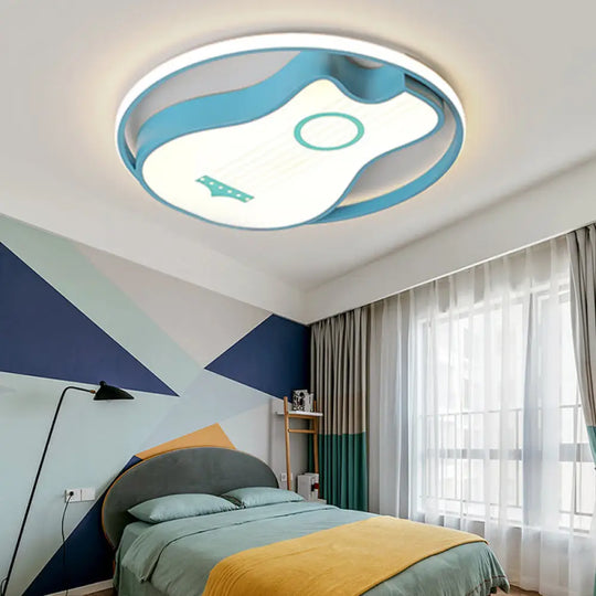 Kids Acrylic Led Bedroom Flush Light With Metal Ring In Warm/White Blue Shade 16’/19.5’ W /
