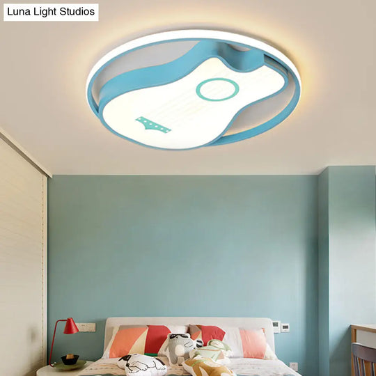 Kids Acrylic Led Bedroom Flush Light With Metal Ring In Warm/White Blue Shade 16’/19.5’ W