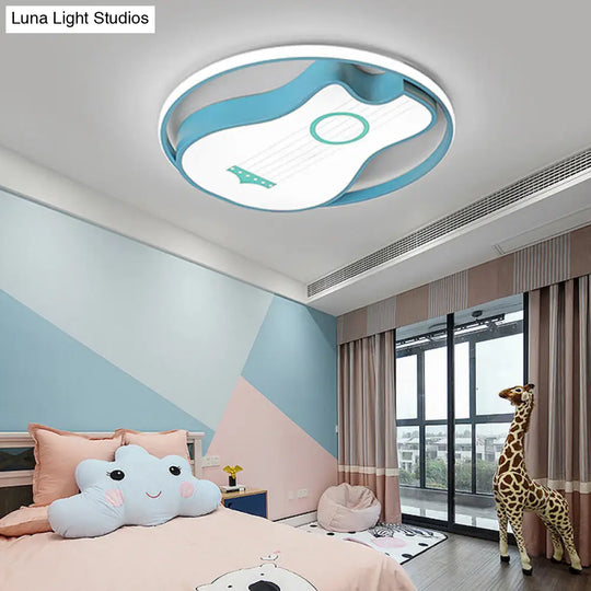 Kids Acrylic Led Bedroom Flush Light With Metal Ring In Warm/White Blue Shade 16/19.5 W