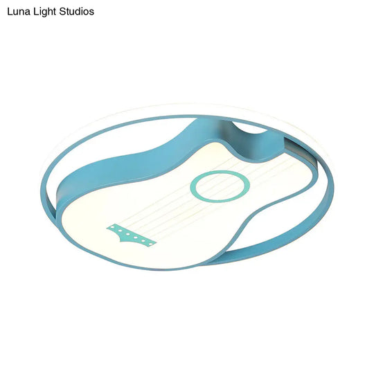 Kids Acrylic Led Bedroom Flush Light With Metal Ring In Warm/White Blue Shade 16/19.5 W