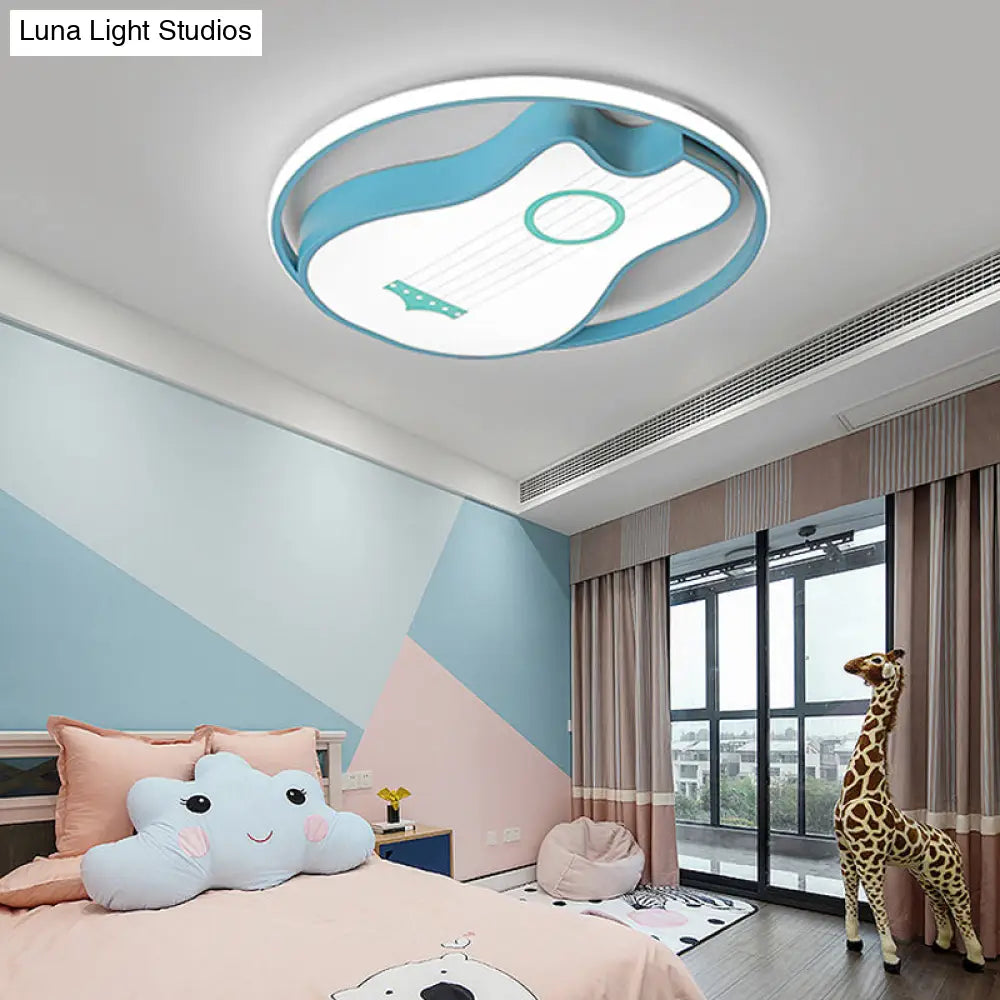 Kids Acrylic Led Bedroom Flush Light With Metal Ring In Warm/White Blue Shade 16’/19.5’ W