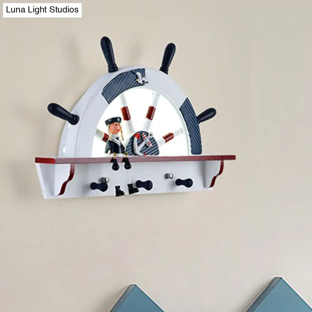 Kids Acrylic Led Bedside Wall Mount Lamp In White And Blue With Rudder Sconce Design White/Warm