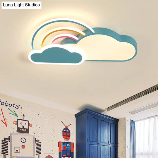 Kids Acrylic Led Blue Ceiling Mounted Light - 19.5’/25.5’ Wide Cloud Design Flush Mount