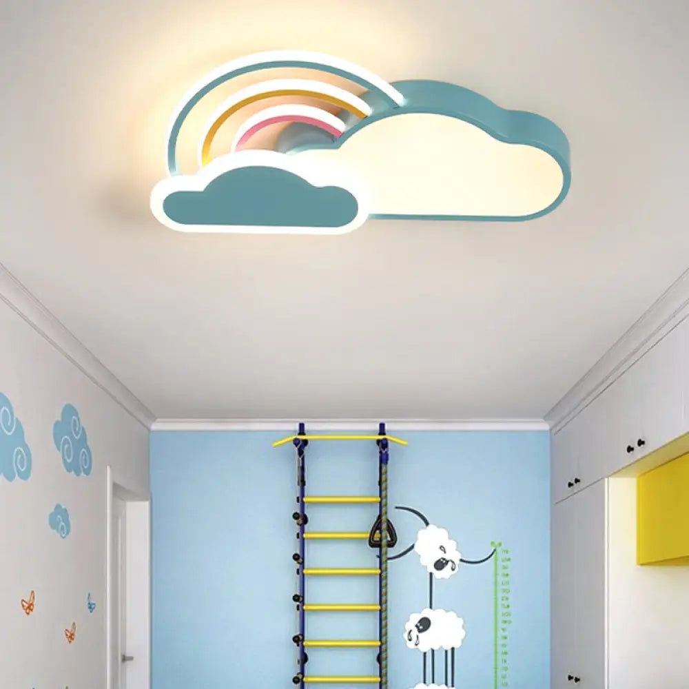 Kids Acrylic Led Blue Ceiling Mounted Light - 19.5’/25.5’ Wide Cloud Design Flush Mount