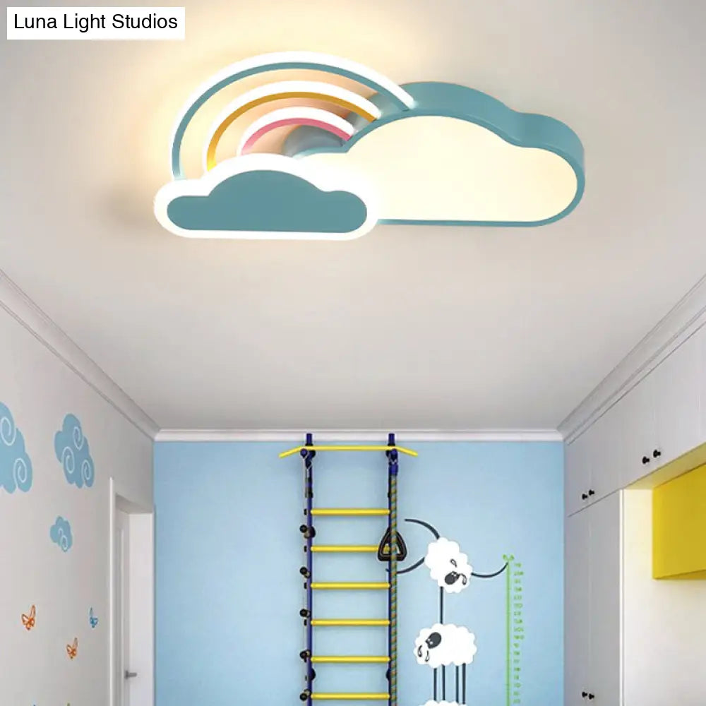 Kids Acrylic Led Blue Ceiling Mounted Light - 19.5/25.5 Wide Cloud Design Flush Mount Lighting For
