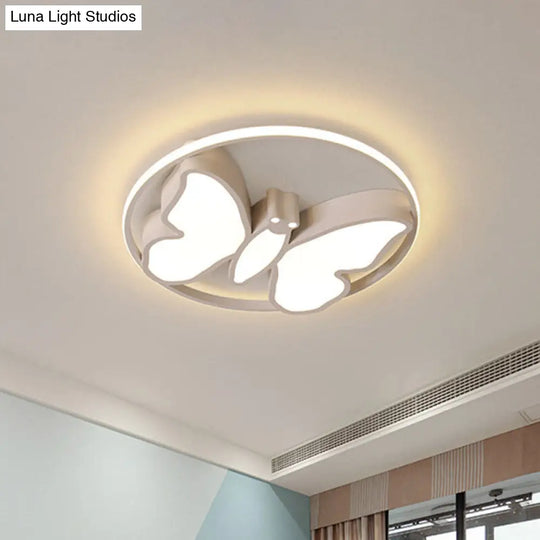 Kids Acrylic Led Butterfly Flush Mount Light With Glow Hoop In White/Pink/Blue