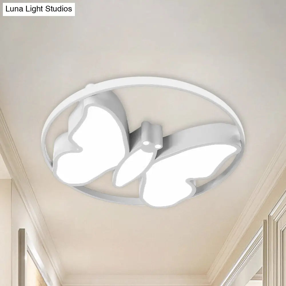 Kids Acrylic Led Butterfly Flush Mount Light With Glow Hoop In White/Pink/Blue White / Warm