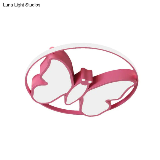 Kids Acrylic Led Butterfly Flush Mount Light With Glow Hoop In White/Pink/Blue