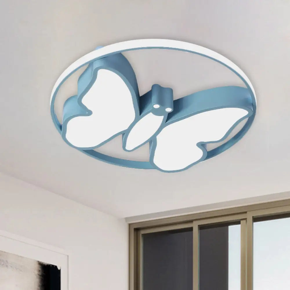 Kids Acrylic Led Butterfly Flush Mount Light With Glow Hoop In White/Pink/Blue Blue / White