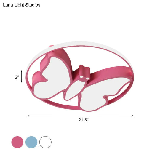 Kids Acrylic Led Butterfly Flush Mount Light With Glow Hoop In White/Pink/Blue