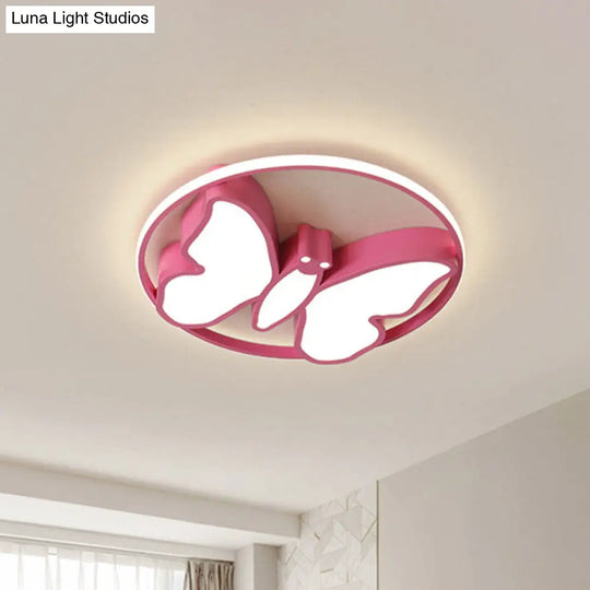 Kids Acrylic Led Butterfly Flush Mount Light With Glow Hoop In White/Pink/Blue