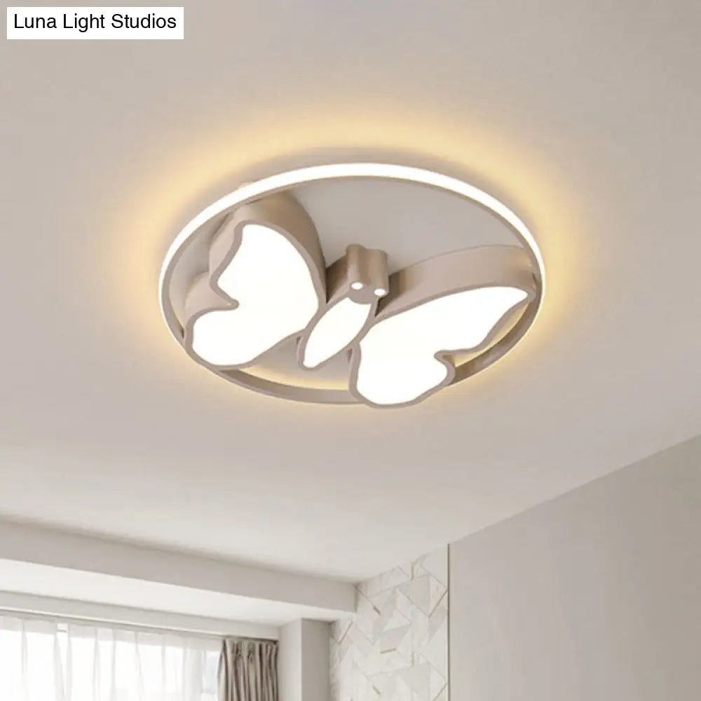 Kids Acrylic Led Butterfly Flush Mount Light With Glow Hoop In White/Pink/Blue