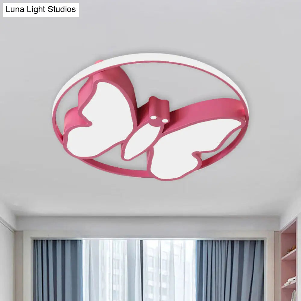 Kids Acrylic Led Butterfly Flush Mount Light With Glow Hoop In White/Pink/Blue Pink / White