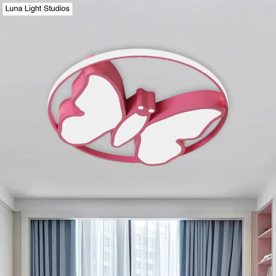 Kids Acrylic Led Butterfly Flush Mount Light With Glow Hoop In White/Pink/Blue Pink / White