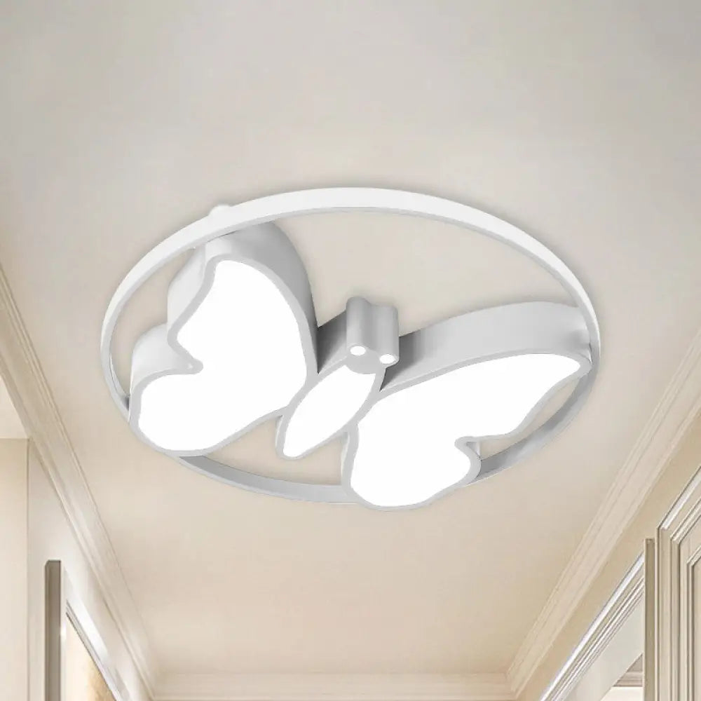 Kids Acrylic Led Butterfly Flush Mount Light With Glow Hoop In White/Pink/Blue White / Warm