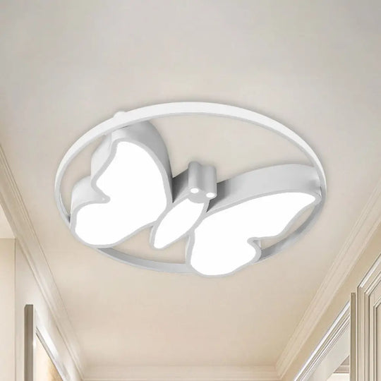 Kids Acrylic Led Butterfly Flush Mount Light With Glow Hoop In White/Pink/Blue White / Warm