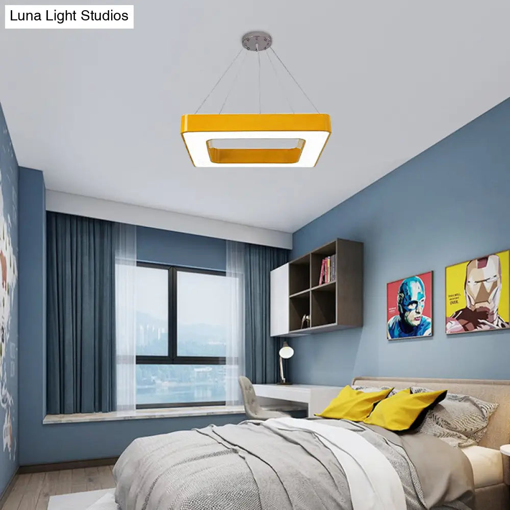 Kids Acrylic Led Chandelier Light Fixture In Colorful Square Design For Bedroom